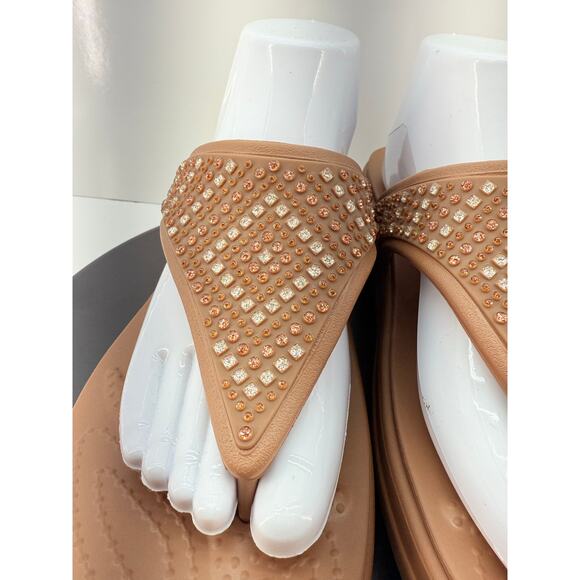 Crocs Monterey Shimmer Womens 11 Wedge Flip Flop Sandals Bronze Brown Platform - Picture 6 of 13